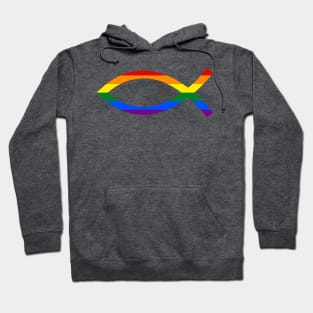 Christian fish with lgbtq+ pride flag Hoodie